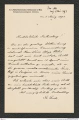 k.k. naturhistorisches Hofmuseum, Intendanzakten 1885-1896 (Hauer), Aktenzahl Z.114/1893, Seite 1